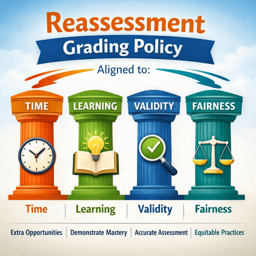 Four pillars labeled Time, Learning, Validity, Fairness with related icons and principles.